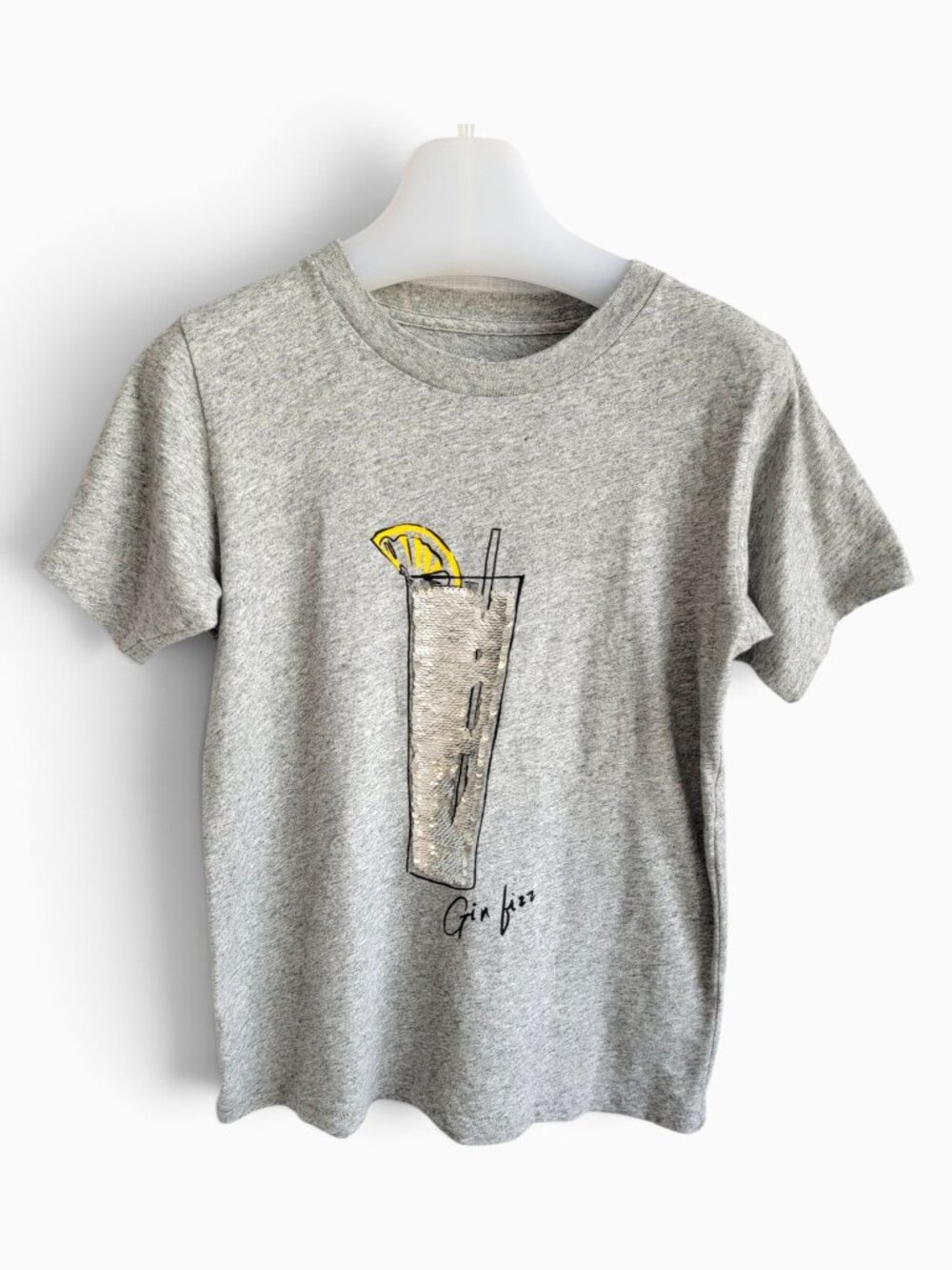 J.Crew Gin Fizz Sequin Graphic Tee Size S Gray 100% Cotton Cocktail Shirt